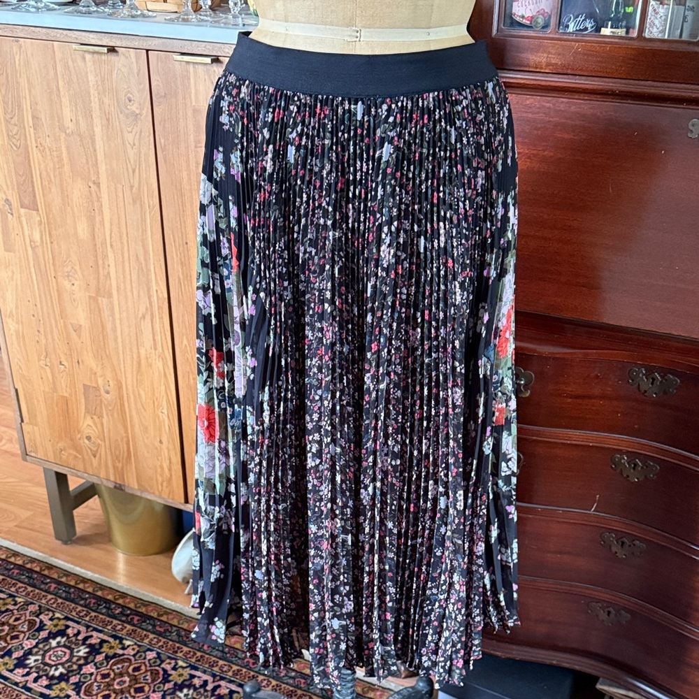 Rebecca Taylor Floral Pleated Maxi Skirt with Pink and Lavender Accents